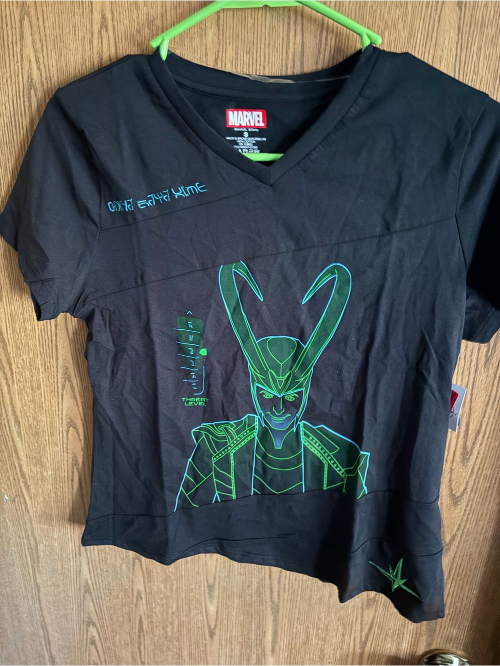 Marvel Black Tee with Neon Green Loki Graphic